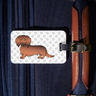 Red Sable Long Hair Dachshund Cartoon Dog & Text Luggage Tag
