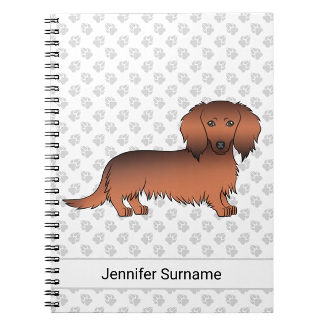 Red Sable Long Hair Dachshund Cartoon Dog & Text Notebook (Front)