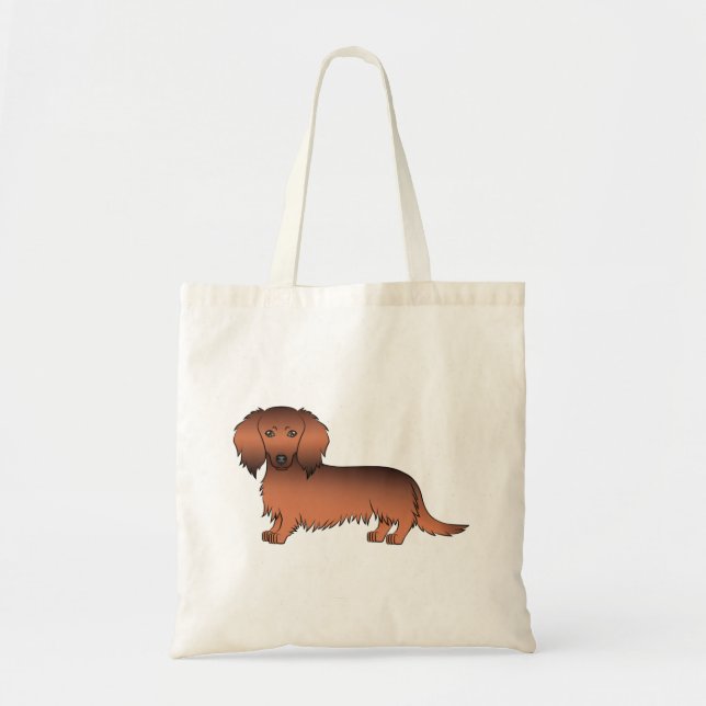 Red Sable Long Hair Dachshund Cute Cartoon Dog Tote Bag (Front)