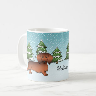 Red Sable Long Hair Dachshund Dog - Winter Forest Coffee Mug