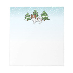 Red Sable Papillon Cute Dog In A Winter Forest Notepad