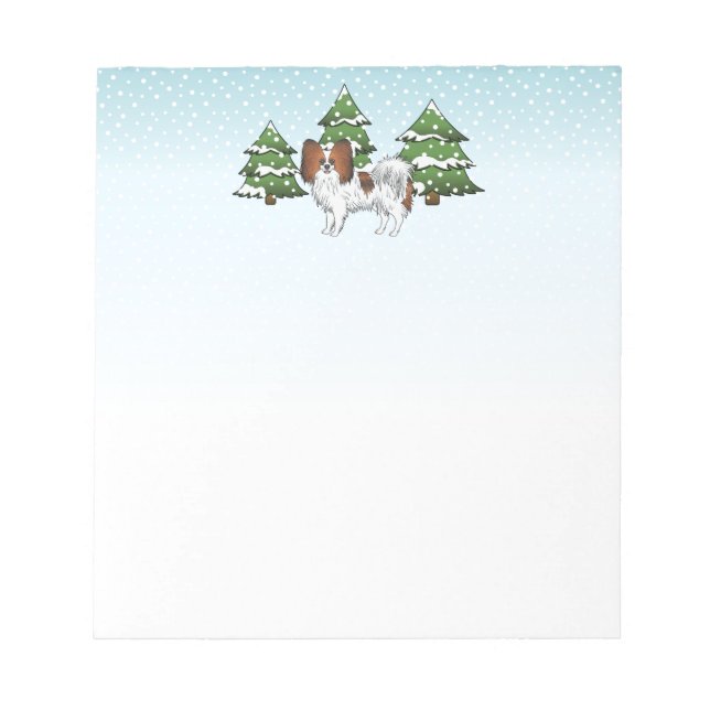 Red Sable Papillon Cute Dog In A Winter Forest Notepad (Front)