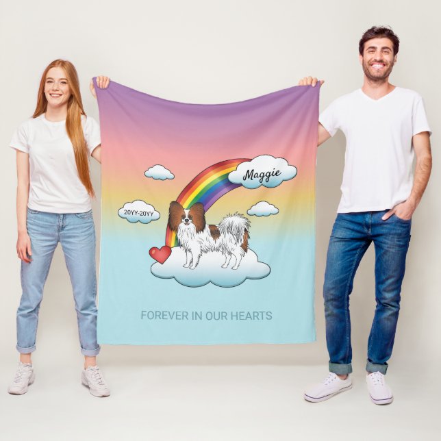 Red Sable Papillon Cute Dog Rainbow Memorial Fleece Blanket (In Situ)
