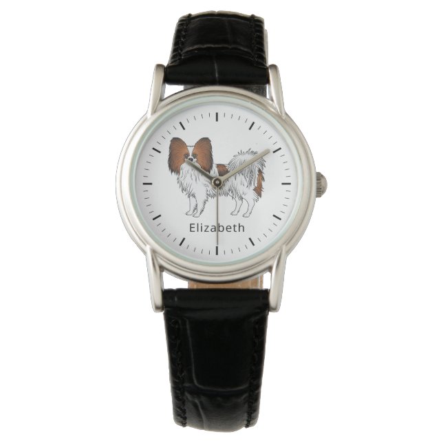 Red Sable Papillon Cute Dog With Custom Name Watch (Front)