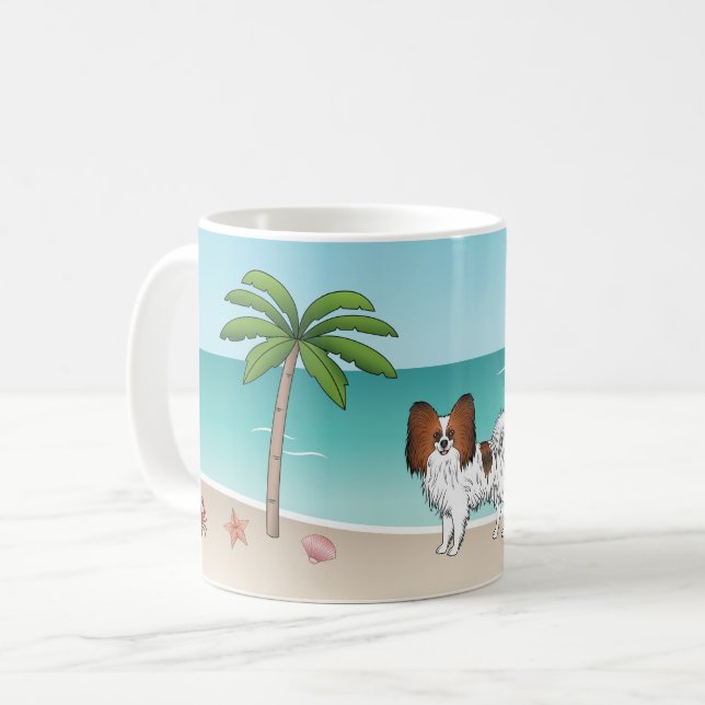 Red Sable Papillon Dog At A Tropical Summer Beach Coffee Mug (Front Left)