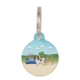 Red Sable Papillon Dog With Agility Equipment Pet Tag