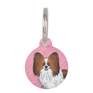 Red Sable Papillon Happy Dog Head On Pink Hearts Pet Tag