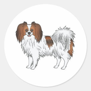 Red Sable Phalène Cute Cartoon Dog Illustration Classic Round Sticker