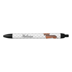 Red Sable Short Hair Dachshund Cartoon Dog & Name Black Ink Pen