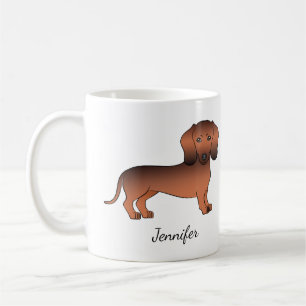 Red Sable Short Hair Dachshund Cartoon Dog & Name Coffee Mug