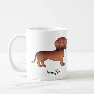 Red Sable Short Hair Dachshund Cartoon Dog & Name Coffee Mug