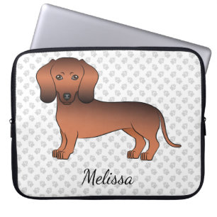 Red Sable Short Hair Dachshund Cartoon Dog & Name Laptop Sleeve