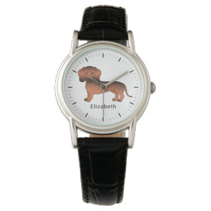 Red Sable Short Hair Dachshund Cartoon Dog & Name Watch