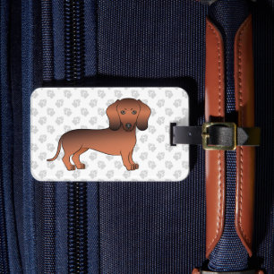 Red Sable Short Hair Dachshund Cartoon Dog & Paws Luggage Tag
