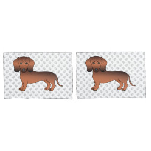 Red Sable Short Hair Dachshund Cartoon Dog & Paws Pillowcase