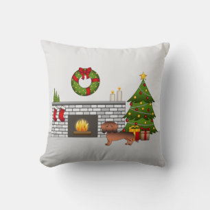 Red Sable Smooth Coat Dachshund In Christmas Room Cushion