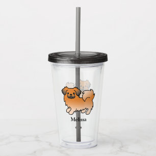 Red Sable Tibetan Spaniel Cute Cartoon Dog & Name Acrylic Tumbler