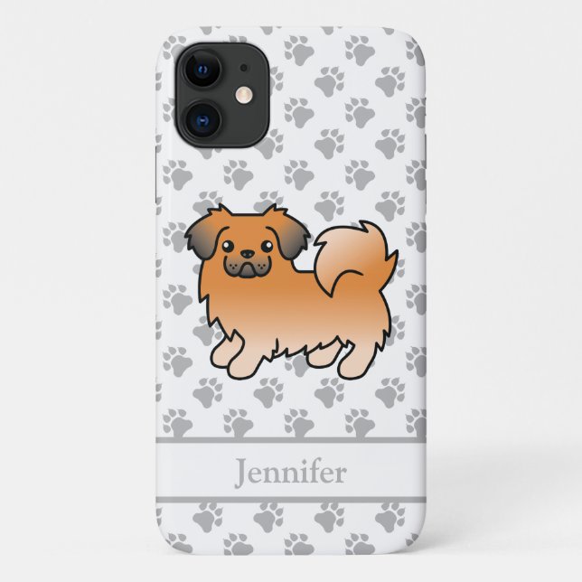 Red Sable Tibetan Spaniel Cute Cartoon Dog & Name Case-Mate iPhone Case (Back)