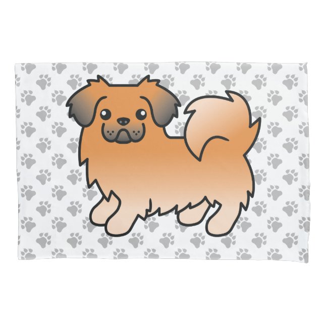 Red Sable Tibetan Spaniel Cute Cartoon Dog & Paws Pillowcase (Front)