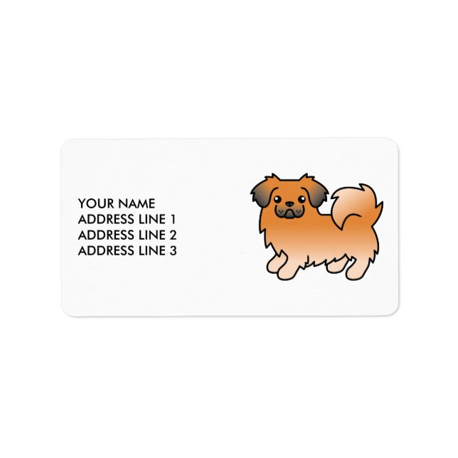 Red Sable Tibetan Spaniel Cute Cartoon Dog & Text Label (Front)