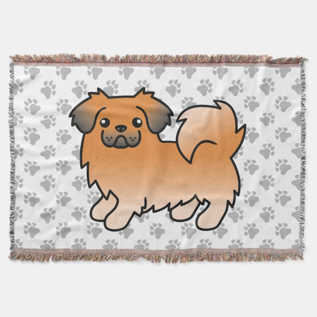 Red Sable Tibetan Spaniel Cute Cartoon Dog Throw Blanket (Front)