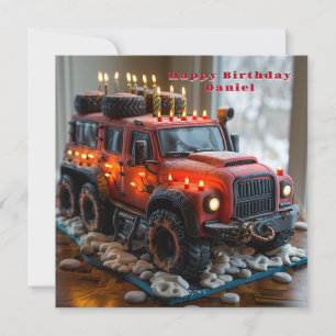 Red Safari Truck Birthday Cake  Card