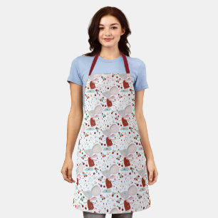 Red & Sage Green Cute Whimsical Christmas Mouse Apron