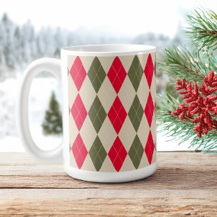 Red sage green retro argyle Christmas holiday Coffee Mug