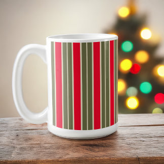 Red sage green retro stripes Christmas holiday Coffee Mug