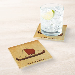 Red Sail Viking Ship II Glass Coaster