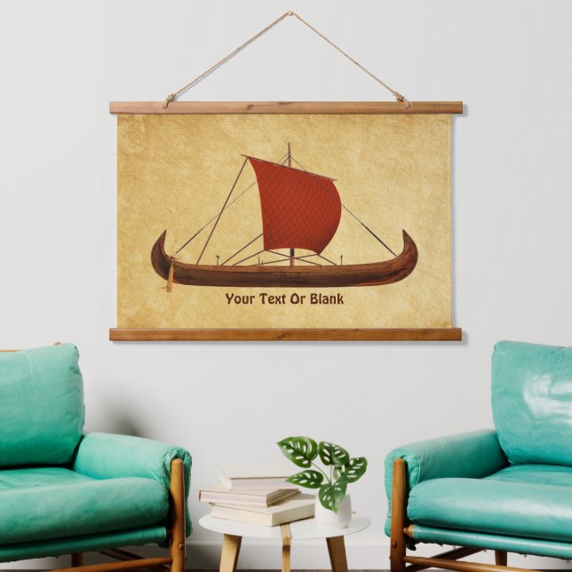 Red Sail Viking Ship II Hanging Tapestry (Living Room)