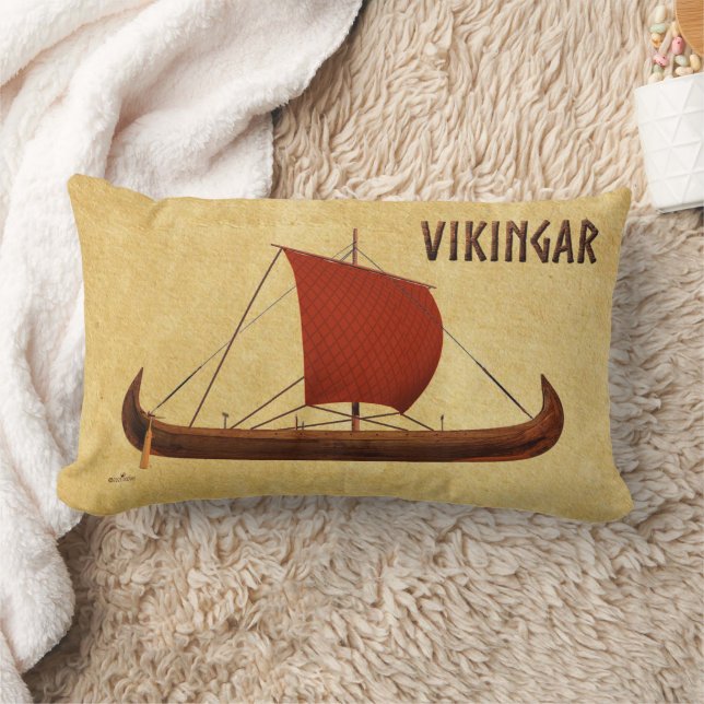 Red Sail Viking Ship II Lumbar Cushion (Blanket)