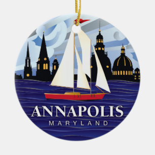 Red Sailboat Annapolis MD Coastal Ceramic Ornament