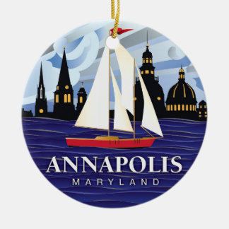 Red Sailboat Annapolis MD Coastal Ceramic Ornament