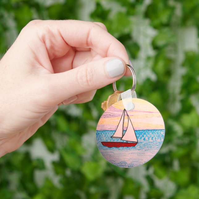 Red Sailboat  Key Ring (Hand)