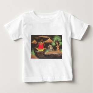 Red Sailboat Landscape Oil Painting Art Print Baby T-Shirt