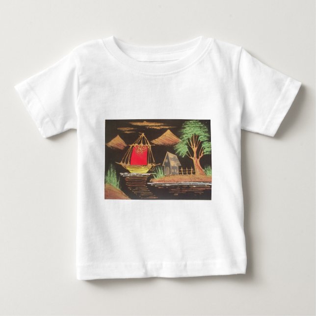 Red Sailboat Landscape Oil Painting Art Print Baby T-Shirt (Front)