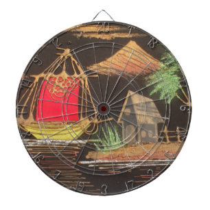 Red Sailboat Landscape Oil Painting Art Print Dartboard
