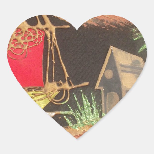 Red Sailboat Landscape Oil Painting Art Print Heart Sticker (Front)