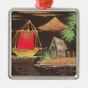 Red Sailboat Landscape Oil Painting Art Print Metal Tree Decoration