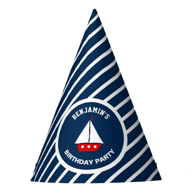 Red Sailboat Nautical Birthday Party Hat (Front)