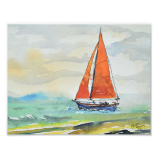 Red Sailboat Ocean Breeze Photo Print