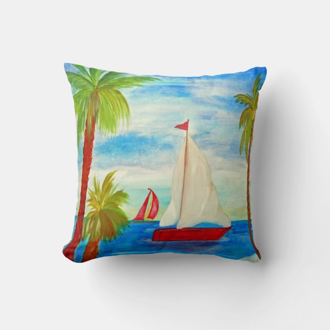 Red Sailboats throw pillow (Front)