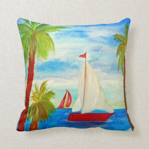 Red Sailboats throw pillow