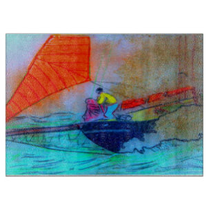 red-sailed schooner glass cutting board