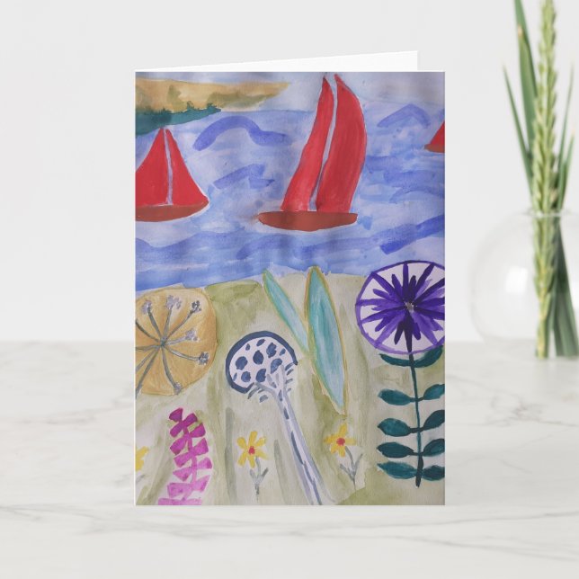 Red Sails & Flowers Card (Front)