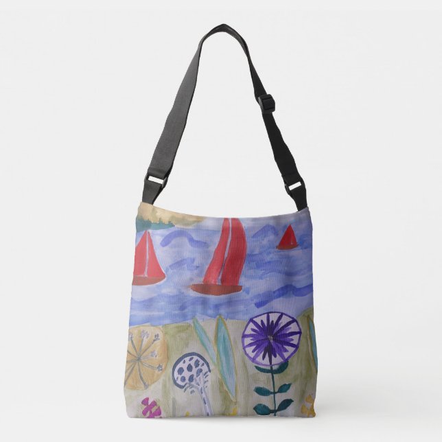 Red Sails & Flowers Crossbody Bag (Front)