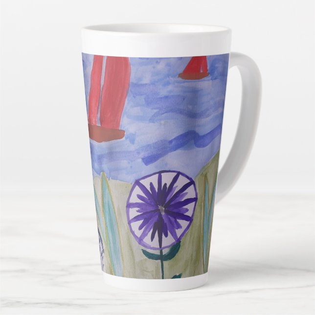 Red Sails & Flowers Latte Mug (Right Angle)