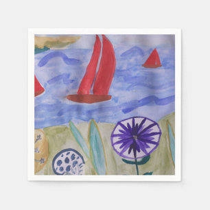 Red Sails & Flowers Napkin