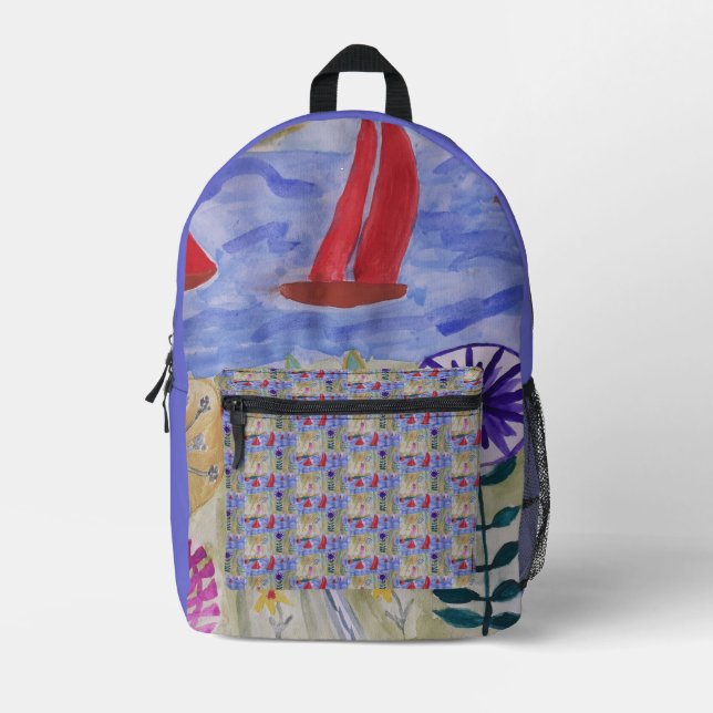 Red Sails & Flowers  Printed Backpack (Front)